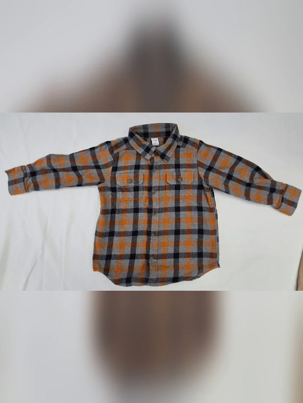 Old Navy Orange, Gray & Brown Plaid Button-Down Shirt